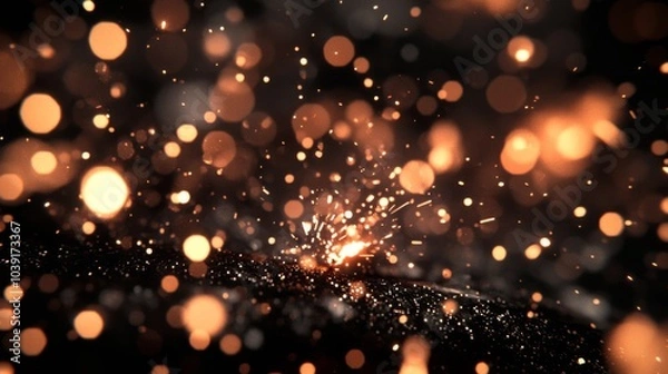 Fototapeta High-Contrast Sparks from Welding Workshop