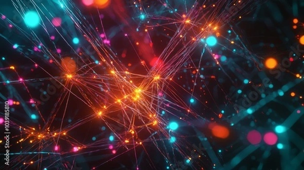 Fototapeta Glowing Network Visualization of Communication Connections