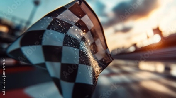 Fototapeta Checkered Flag at Sunset