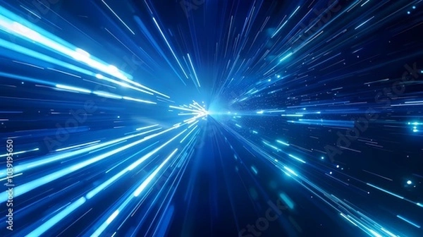 Fototapeta Digital technology blue abstract luminous light speed poster web page PPT background