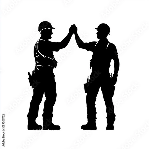 Obraz ハイタッチする現場作業員のシルエットイラスト