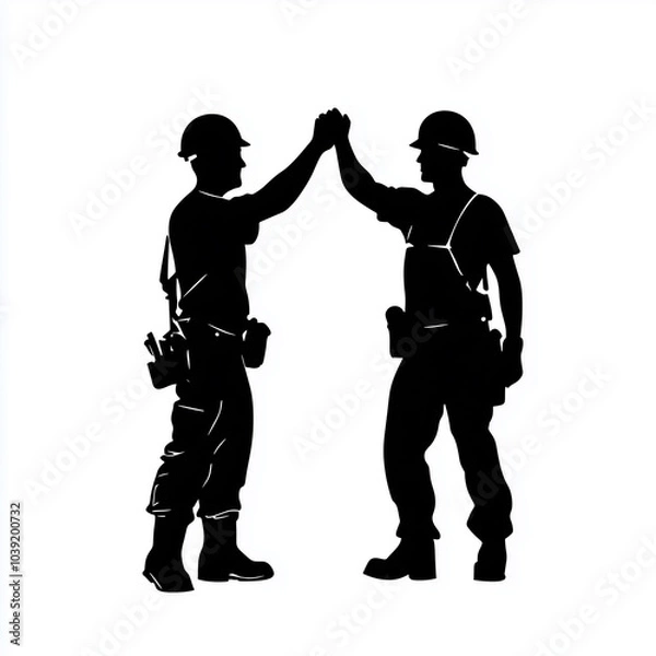 Obraz ハイタッチする現場作業員のシルエットイラスト2