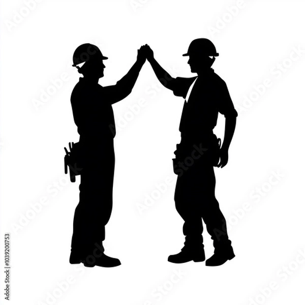 Obraz ハイタッチする現場作業員のシルエットイラスト1