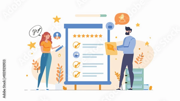 Fototapeta A manager handing a performance review document to an employee, with both showing mutual respect, illustrating accountability in workplace evaluations, Accountability