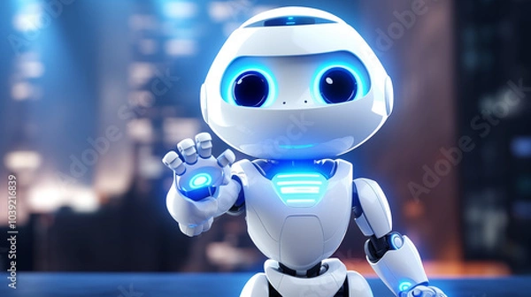 Fototapeta Cute Robot Pointing at You with a Friendly Gesture