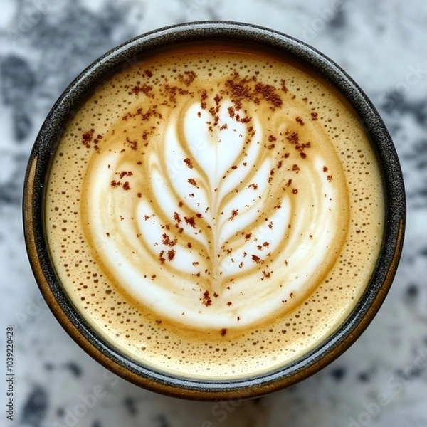 Fototapeta Perfectly Crafted Latte Artfully Presented in a Ceramic Cup Capturing the Essence of Caf Culture
