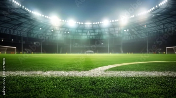 Obraz soccer stadium crowd, field view, realistic, professional lighting 