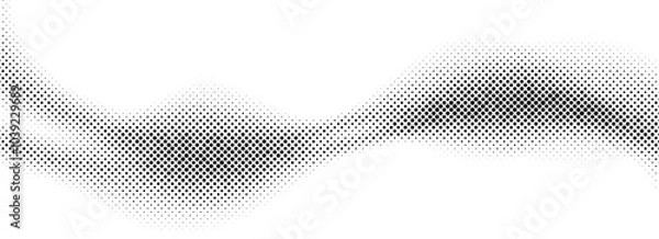 Obraz Comic halftone wave background. Dotted curved flow wallpaper. Abstract textured fluid backdrop. Black grit pop art swoosh element for poster, banner, overlay, card, brochure, flyer, leaflet. Vector