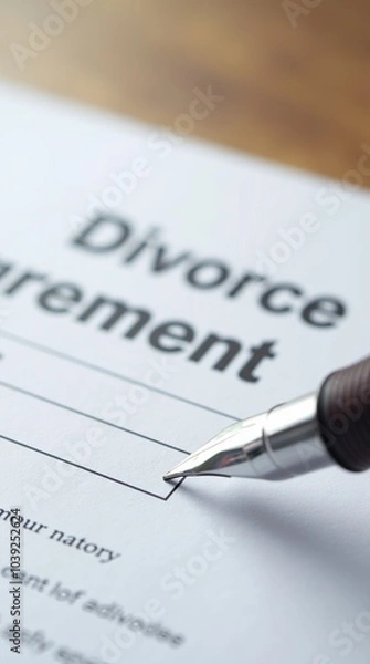 Fototapeta Close-up of a divorce agreement with fountain pen