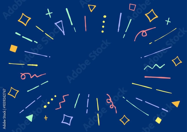 Fototapeta カラフルでポップな手描きの集中線の紺色背景