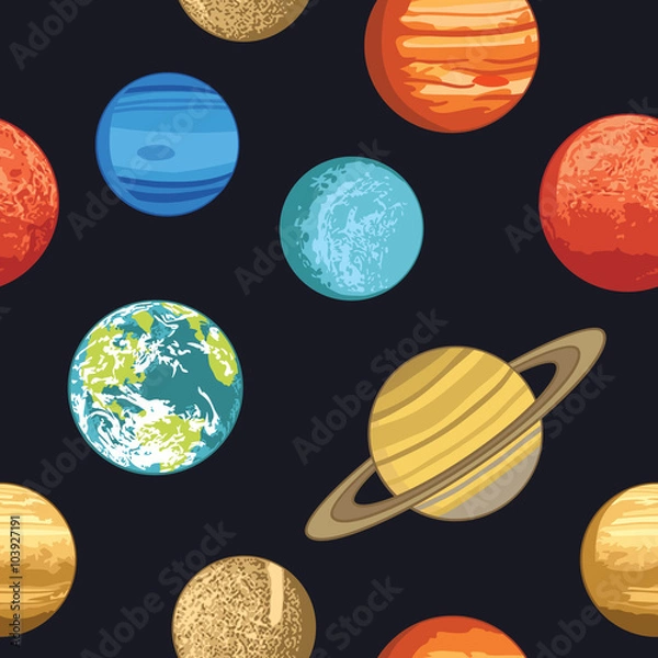 Fototapeta Seamless pattern with solar system planets