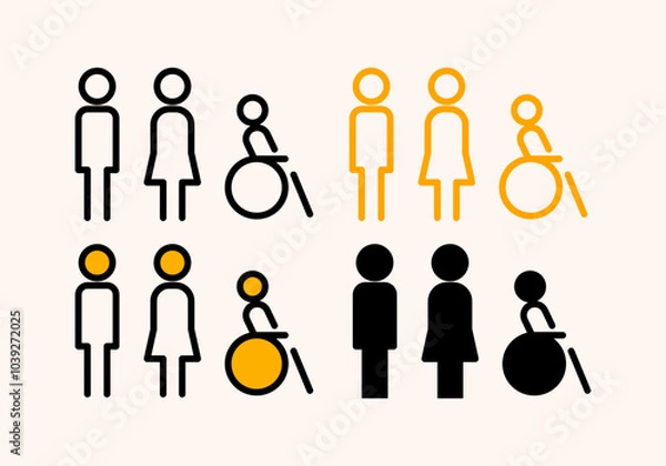 Fototapeta Gender icon, sign and symbol. Man and woman minimal design vector illustration. Toilet, outline, linear.