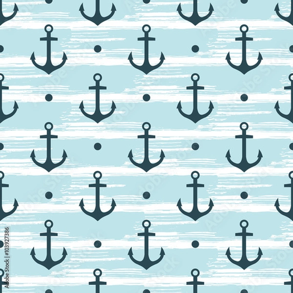 Fototapeta Vector seamless pattern with anchors