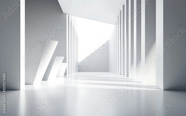 Fototapeta 
Empty white room with geometric structure, 3d rendering, Generative Ai