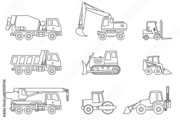Obraz Construction machines thin icons.