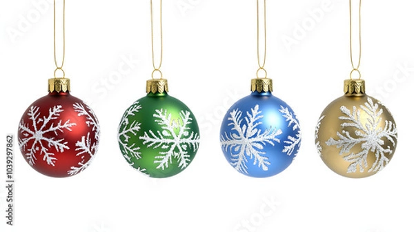 Fototapeta カラフルなクリスマスオーナメントボールと雪の結晶デザイン