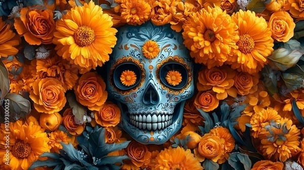 Fototapeta a skull surrounded by flowers

