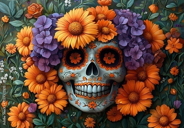 Fototapeta a skull with flowers in it

