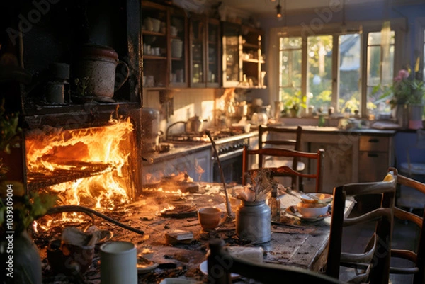 Obraz Kitchen Interior Engulfed in Flames