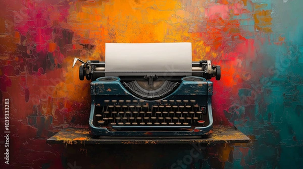 Fototapeta Vintage typewriter on vibrant abstract background