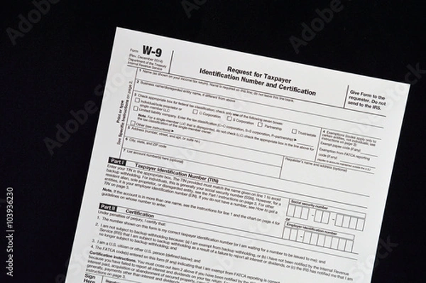 Fototapeta W-9 Tax form needed by business in the United States