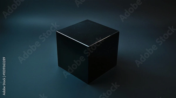Fototapeta Black minimalistic cube in a dark-blue environment with soft lighting
