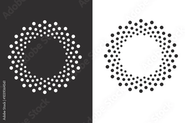 Fototapeta  Abstract dot pattern. Graphic logo icon round swirl line. Vector spiral circle element. White and black symbol art technical digital