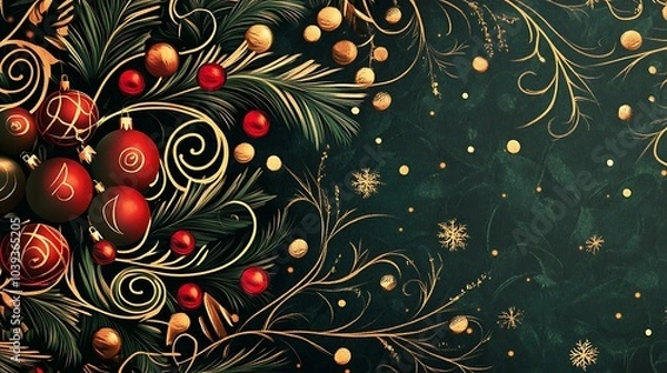 Fototapeta Modern Christmas postcard with a luxurious Art Deco pattern and intricate swirling accents