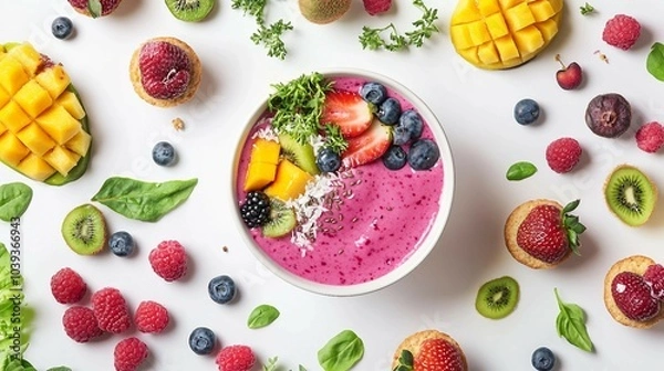 Fototapeta Colorful Smoothie Bowl with Fruits and Berries