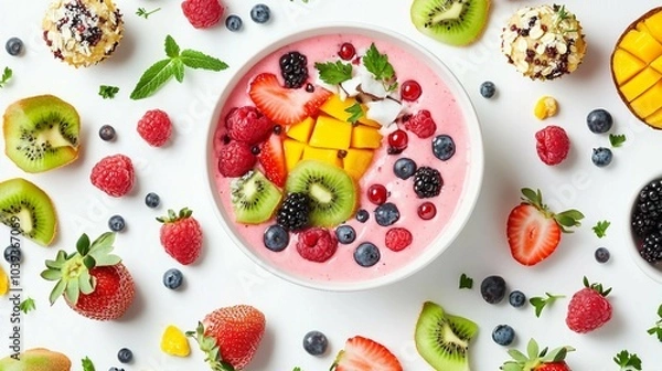 Fototapeta Delicious and Healthy Smoothie Bowl with Fresh Fruits and Berries