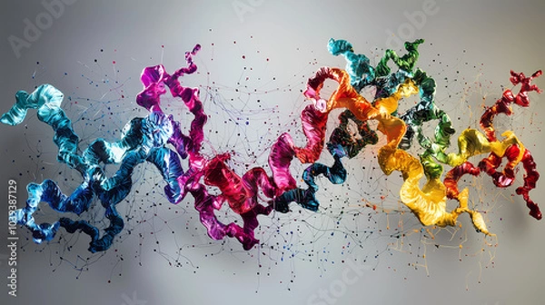 Fototapeta vibrant visualization of protein folding showcases colorful, twisting structures that represent molecular dynamics. This artistic representation highlights complexity and beauty of biological