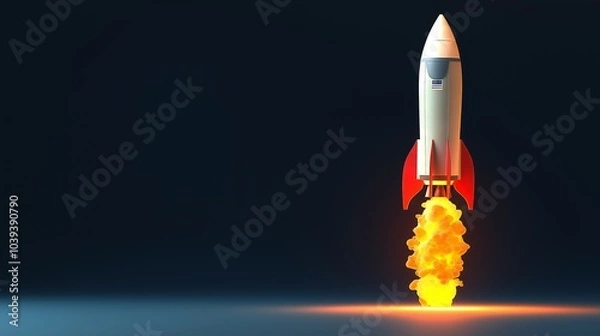 Fototapeta 3D Rocket Launch with Fiery Ignition, Symbolizing Business Growth and Innovation