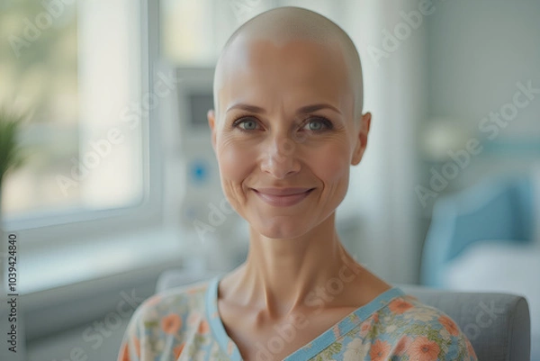 Obraz portrait of smiling bald woman suffering from cancer