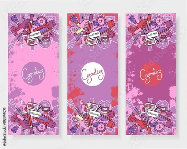 Obraz The vertical banners to the perfumery and cosmetic booklet with hand-drawn elements of isolated vector illustrations