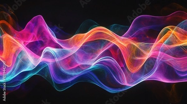 Fototapeta Abstract colorful wavy lines on a black background.