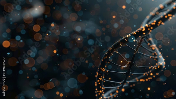 Fototapeta glowing DNA double helix surrounded by light particles creates mesmerizing visual effect, symbolizing essence of life and genetic information