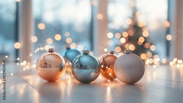 Obraz Festive Christmas decorations on a light surface