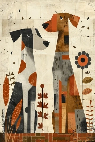 Fototapeta Two stylized dogs in geometric design with sharp edges and clean lines