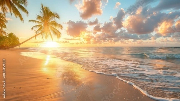 Fototapeta Tranquil Beach at Sunset with Soft Golden Light