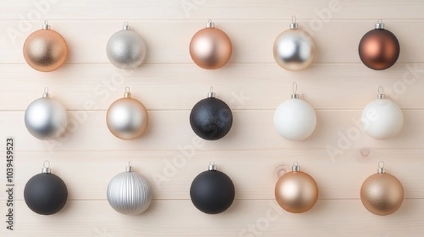 Obraz Collection of colorful Christmas decorations on wooden surface