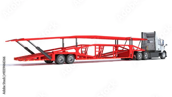 Obraz Car Carrier Semi Truck Trailer 3D rendering on white background