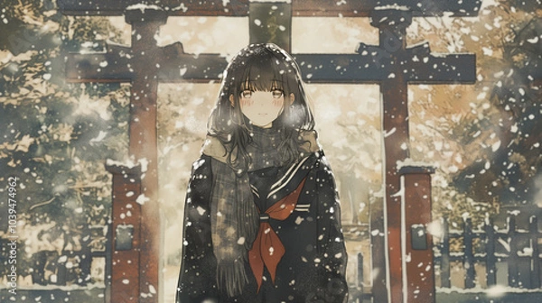 Obraz 合格発表を見に来た受験生の女の子