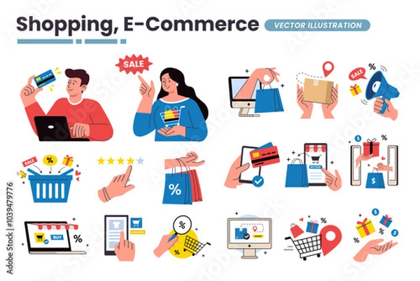 Obraz Shopping and e-commerce vector illustration set