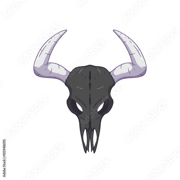 Fototapeta Goat skull illustration with white horn and black color