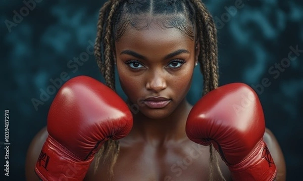 Obraz Studio shot of female boxer, Generative AI