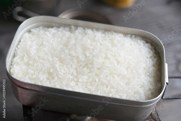 Fototapeta メスティンで炊いた炊きたて白ご飯