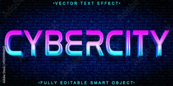 Fototapeta Blue Cybercity Vector Fully Editable Smart Object Text Effect
