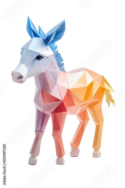 Fototapeta A multicolored paper art depiction of a donkey, isolate on white background, highlighting creativity and detail. cutout png