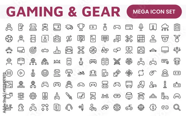 Fototapeta Gaming Icon Set. Vibrant and dynamic icons for game design, streaming, and e-sports branding, perfect for creating immersive interfaces and enhancing your gaming projects.