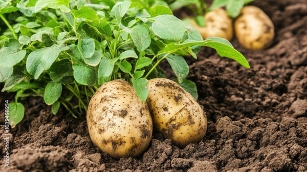 Obraz Fresh Potatoes Growing in Rich Soil
